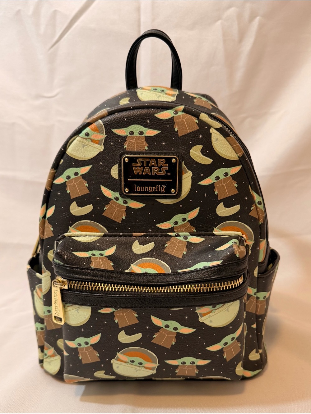 Loungefly Star Wars Grogu Pattern Mini Backpack — Black, Green & Tan
